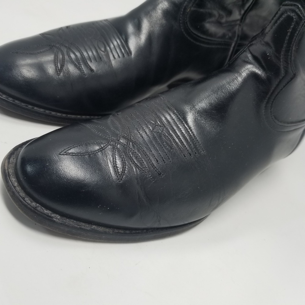 Tony Lama Black Leather Western Roper BOOTS Mens Style 2801 Sz 9 EE WIDE - Picture 7 of 16